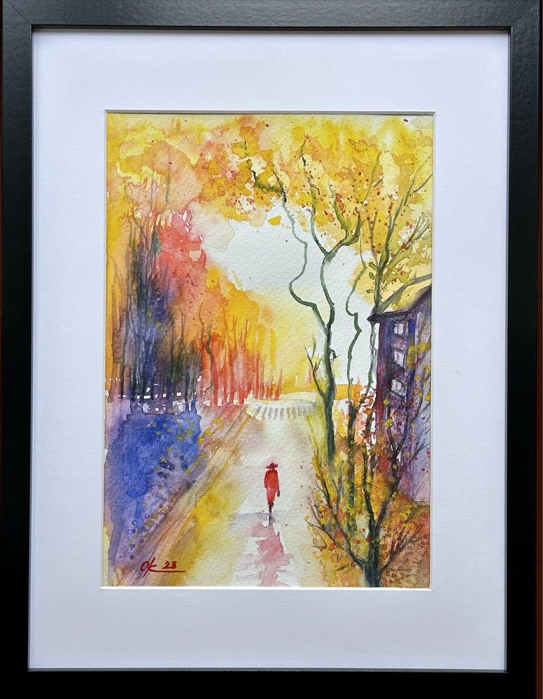 Pintura a Aguarela com moldura. Outono/ framed original art. Autumn