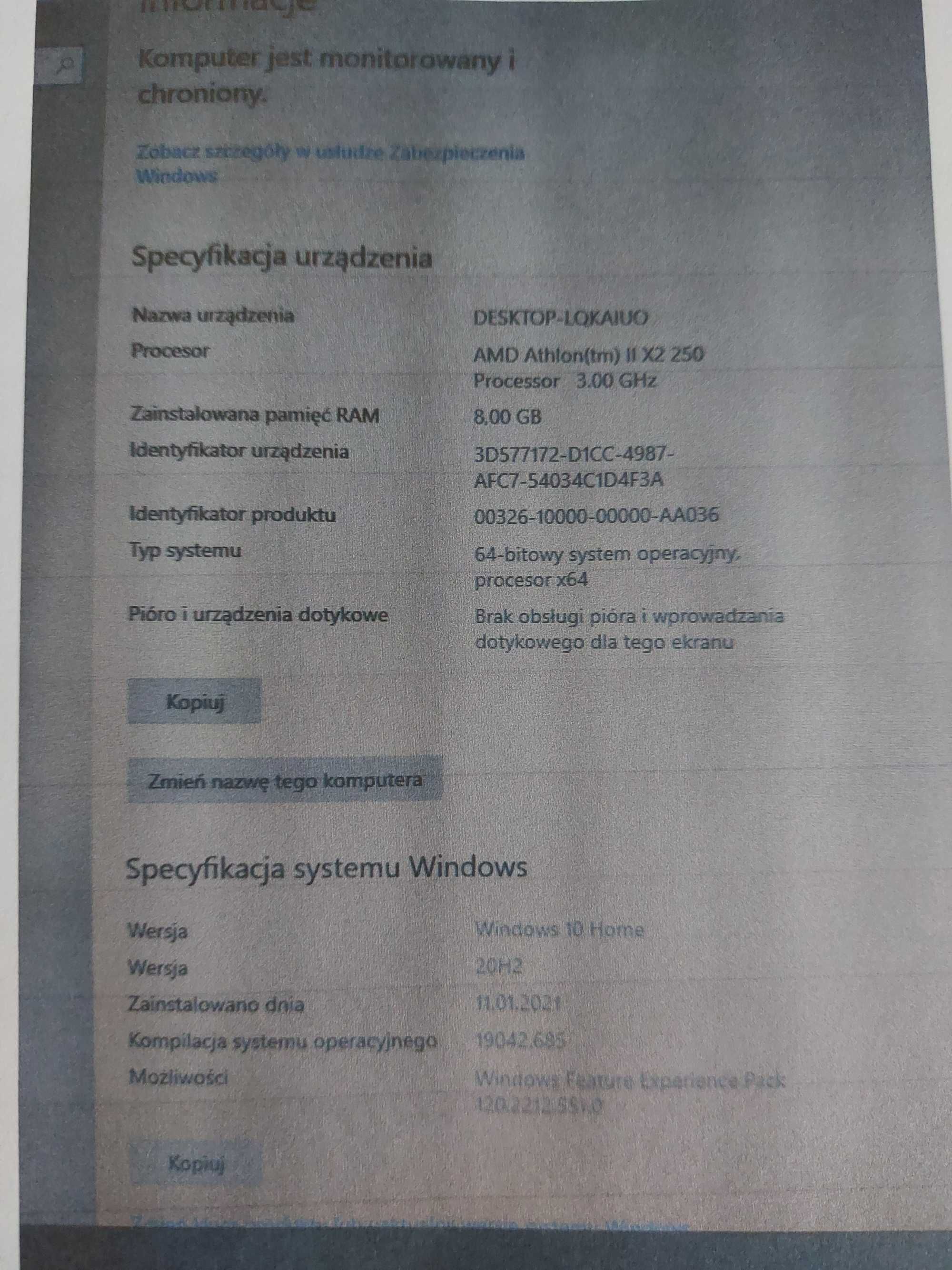 komputer stacjonarny + monitor + głośniki