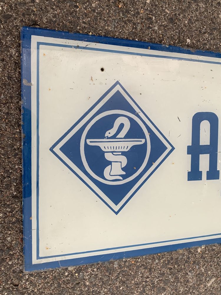 Oryginalny szklany szyld Apteka PRL
