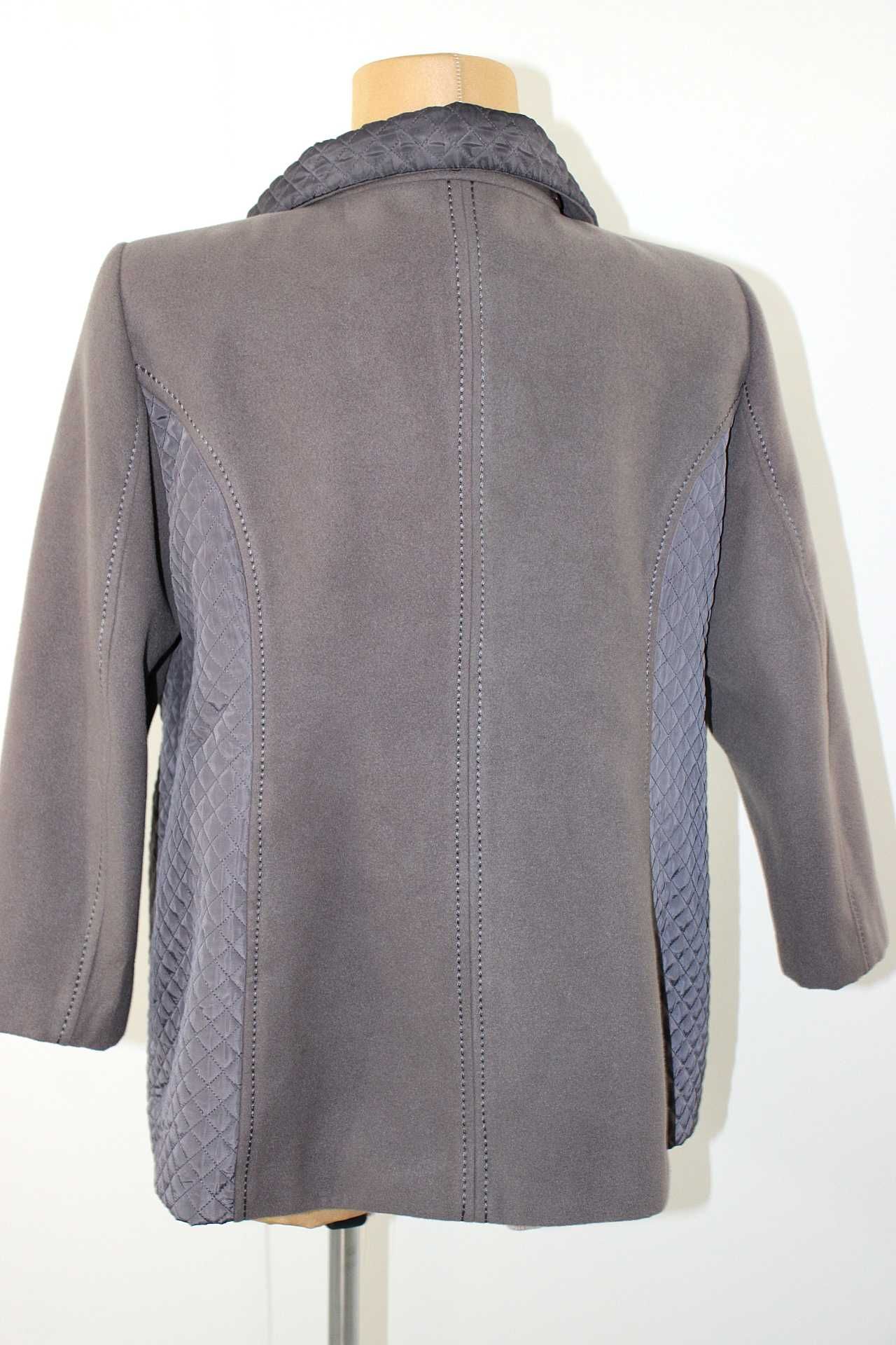 J&S elegancki damski płaszcz krótki pikowane wstawki wełny 52 6XL
