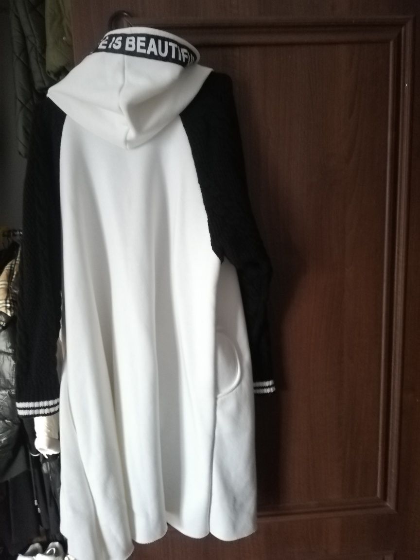 Bluza tunika kardigan biały z kapturem