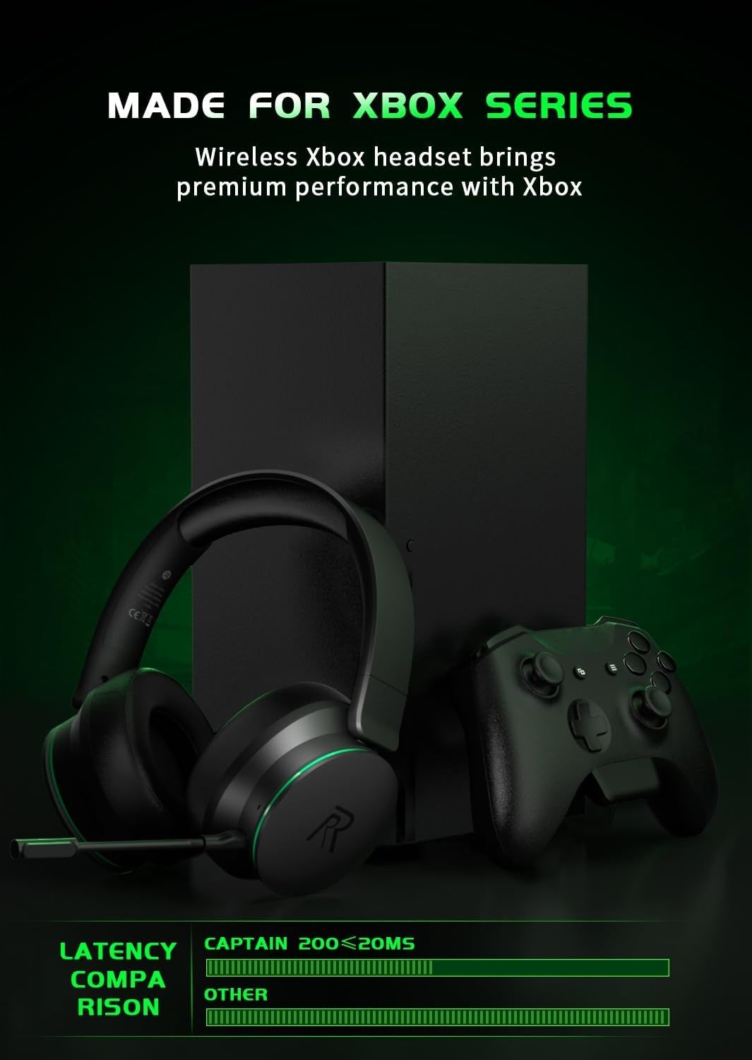 RYR Bezprzewodowy zestaw słuchawkowy do gier dla Xbox X|S, PS5. 3D