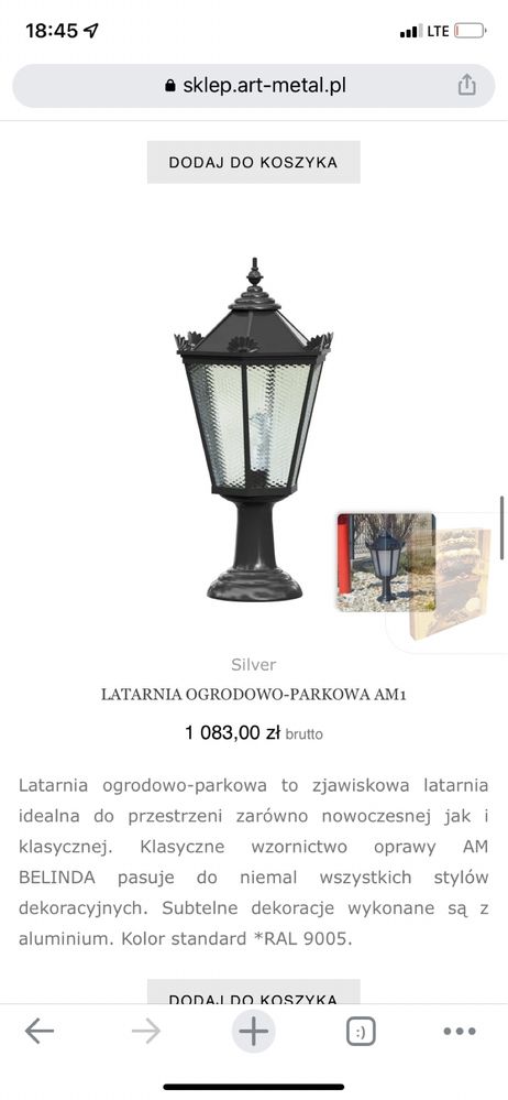 Latarnia ogrodowo parkowa ART METAL