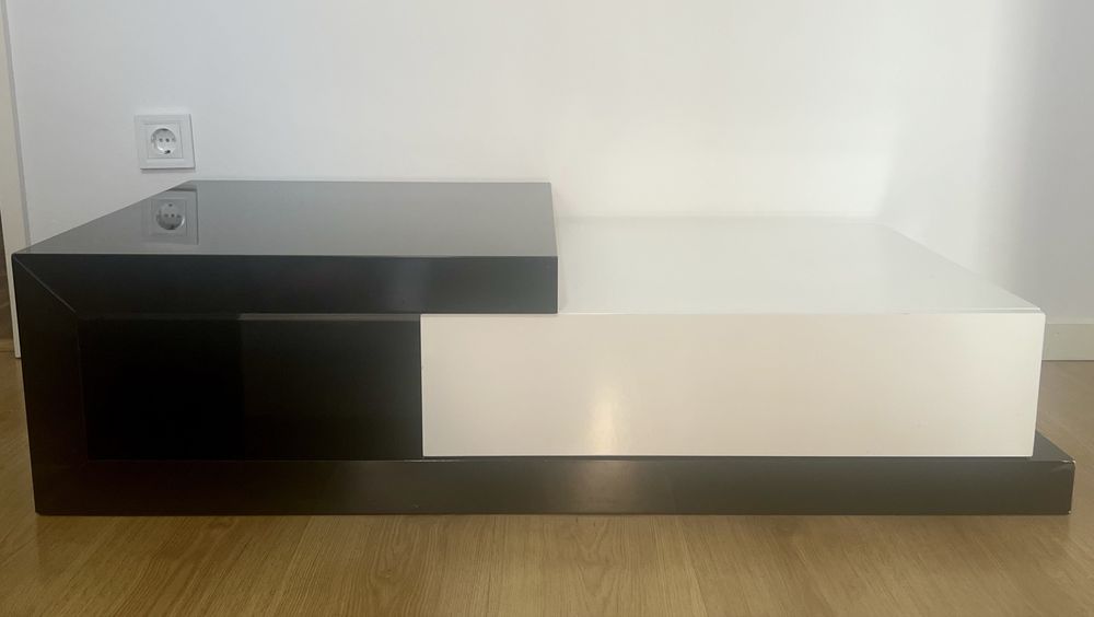 Mesa centro branca e preta lacada alto brilho madeira maciça