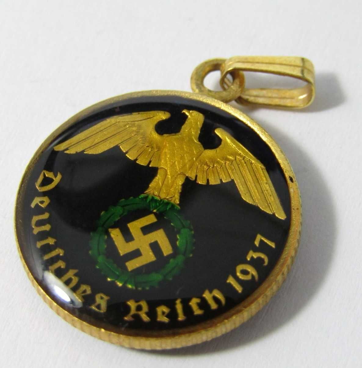 1937 German Reich 10 Pfennig with Swastika made into a pendant