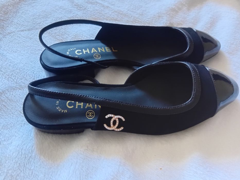 Балетки - слингбэки CHANEL с кожаным носком