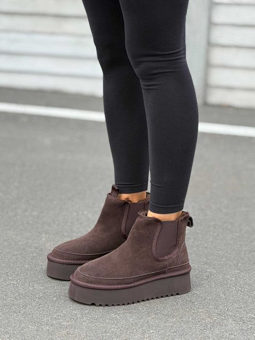 Зимові черевики натуральна замша Уггі Хутро, товста підошва, комфорт