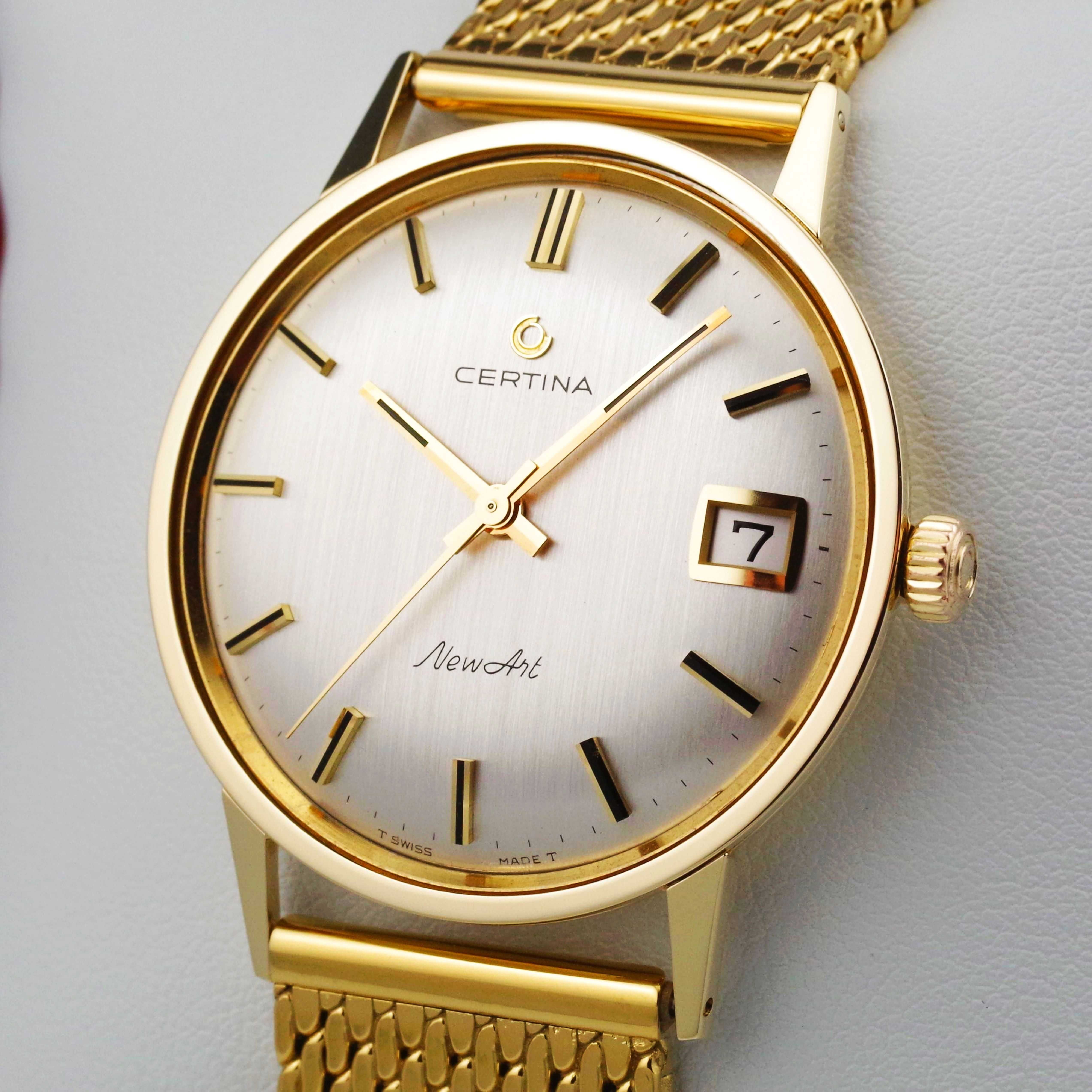 CERTINA NEW ART zegarek męski VINTAGE 1965 lite ZŁOTO 14K / 585 + BOX