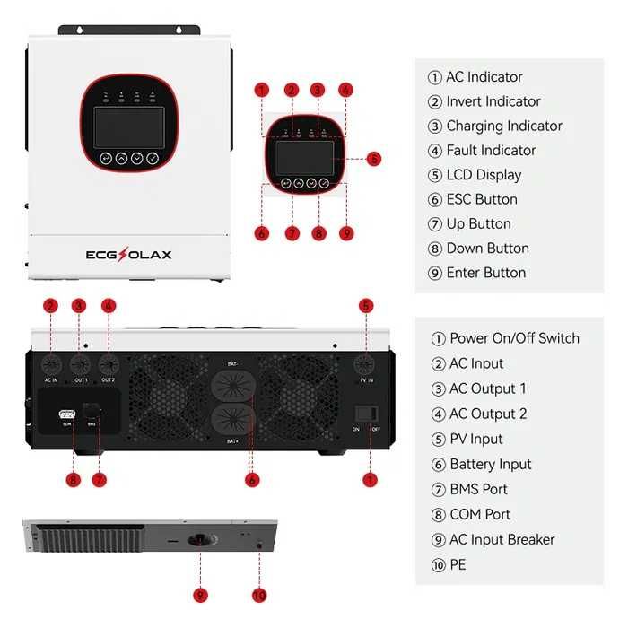 В наявності Гібридний Інвертор ECGSOLAX 5KW 24V