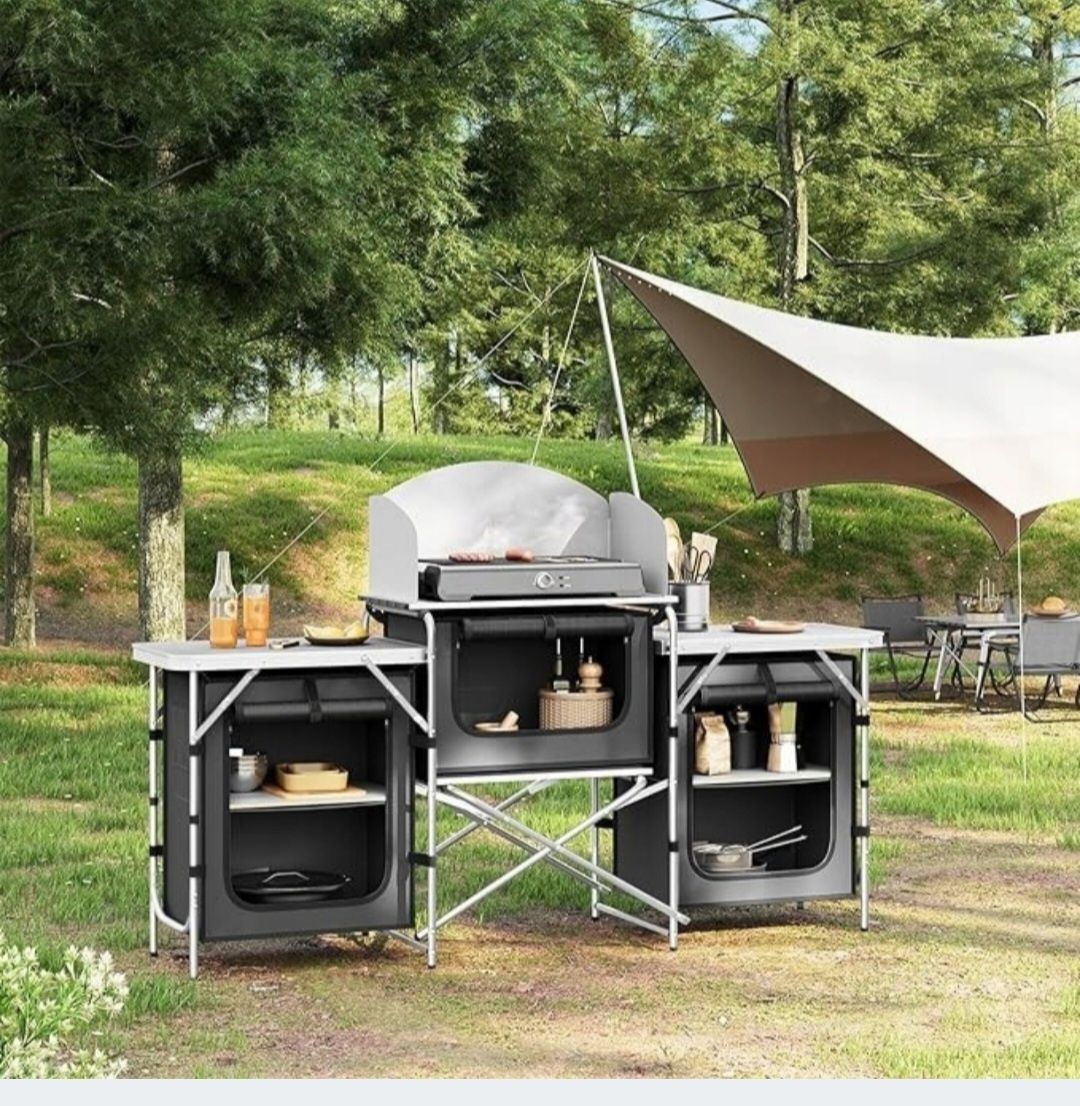 Kuchnia kempingowa Składany stół piknikowy Aluminiowy Czarna 174x112x4
