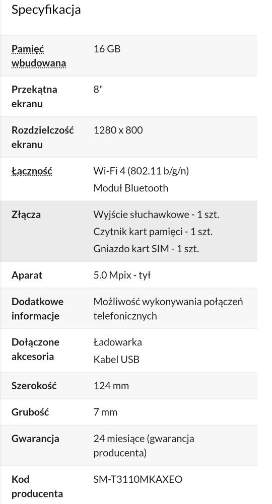 tablet samsung galaxy tab3 SM-T311 wersja 3G biały stan IDEALNY