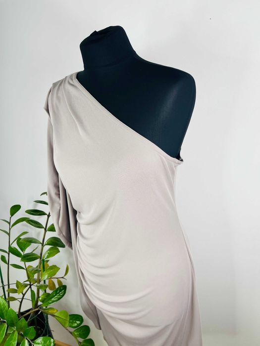 Beżowa szara sukienka na jedno ramię Asos rozmiar L/XL