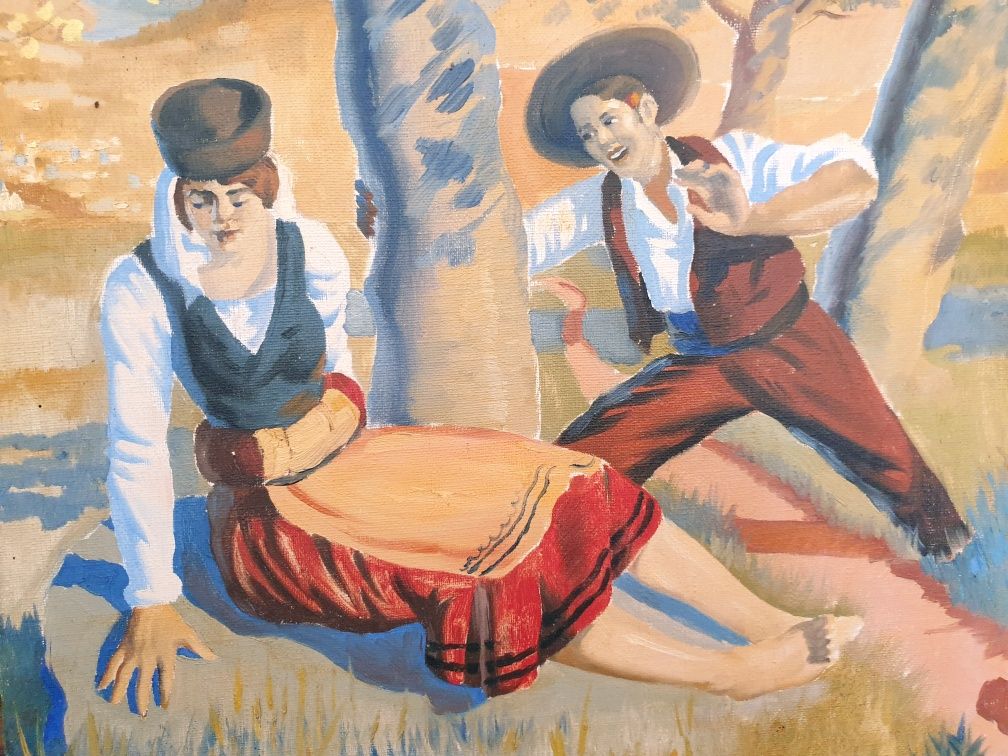 A. Figueiredo - Namoro campestre - pintura em óleo sobre tela
