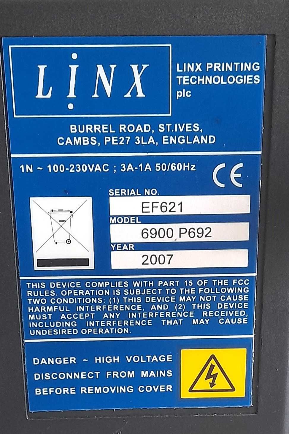 Drukarka przemysłowa znakowarka pujka LINX 6900 z wózkiem transportow