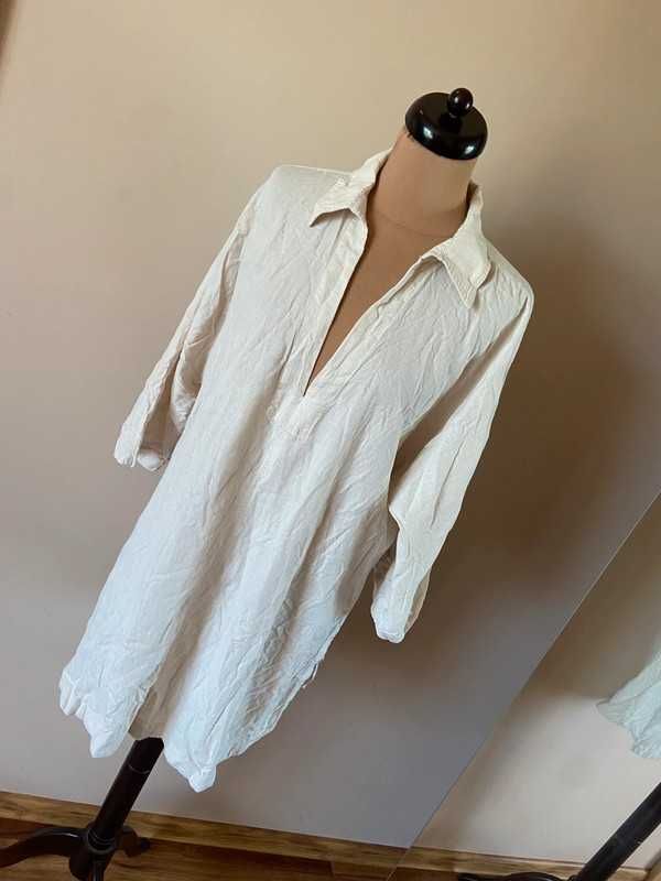 Oversize krem bez pastele koszula tunika duza h&m m l 38 40