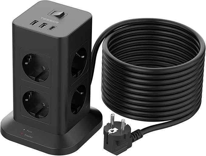 TESSAN Listwa zasilająca z ochroną przeciwprzepięciową, przewodem 10m