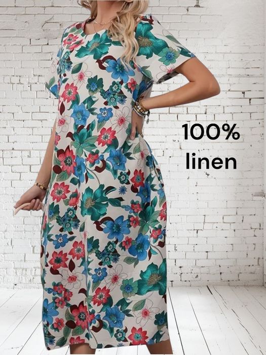 Outlet Sukienka letnia boho 100% len L/XL
