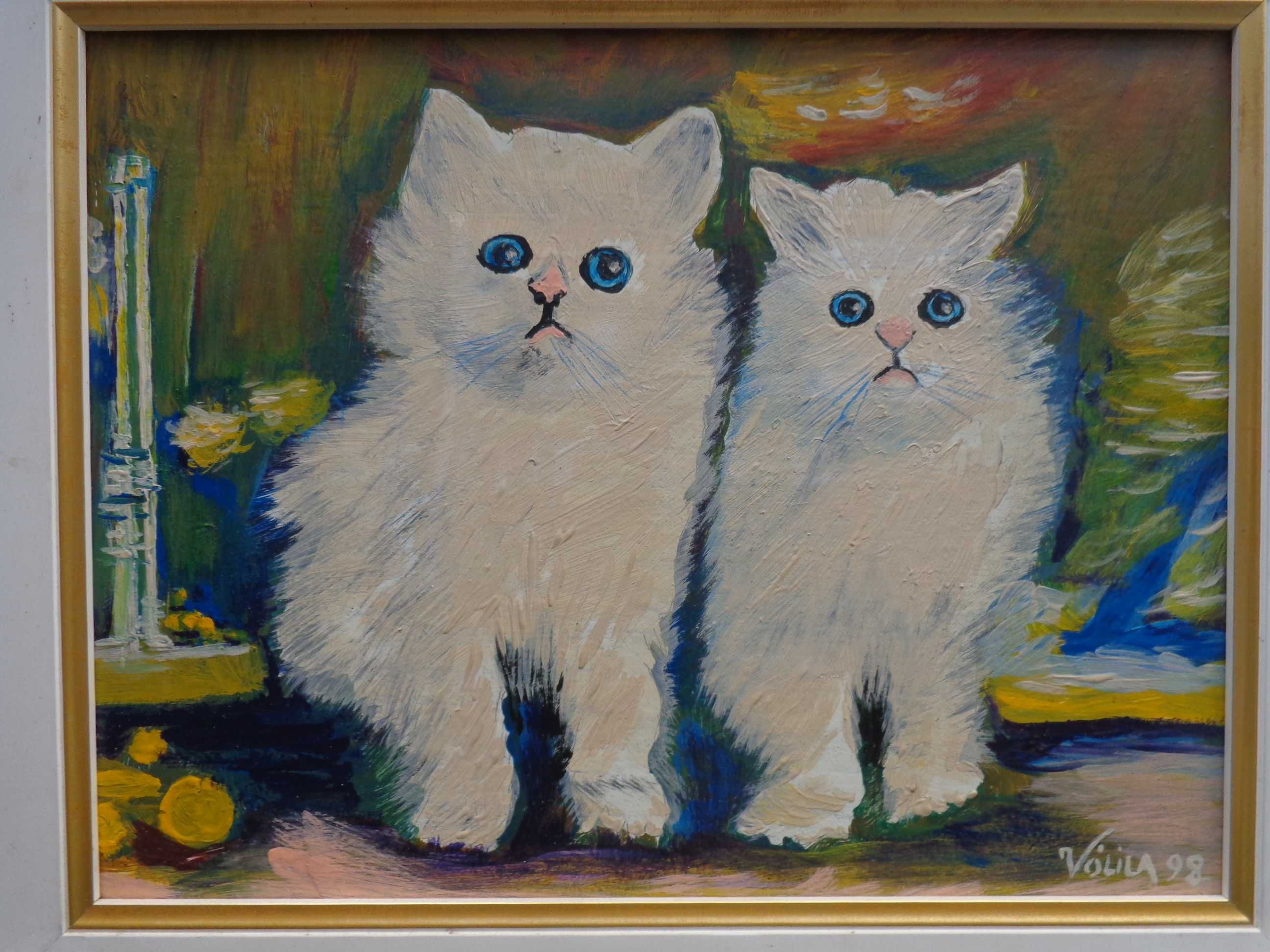 Quadro com Pintura a Óleo - Gatinhos Brancos