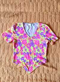 Bluzka z krótkim rękawem kolorowa w kwiaty bluzeczka top