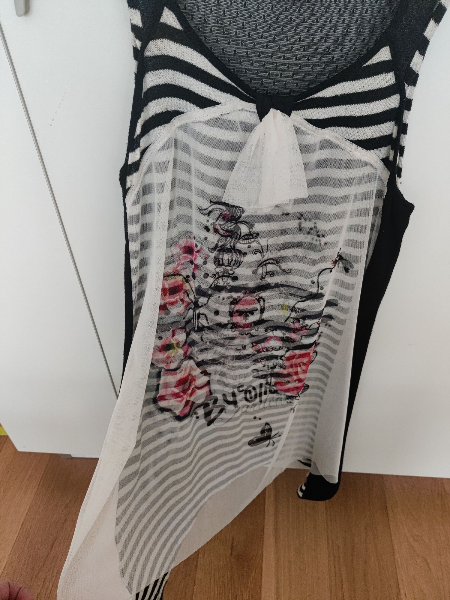 Túnica de alças, preta e branca, La Mode est à Vous, 36