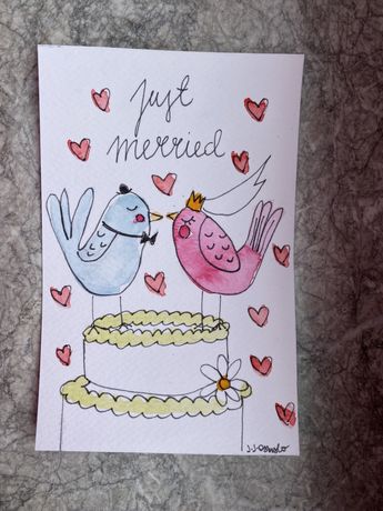 Kartka okolicznościowa ptaki tort wesele ślub