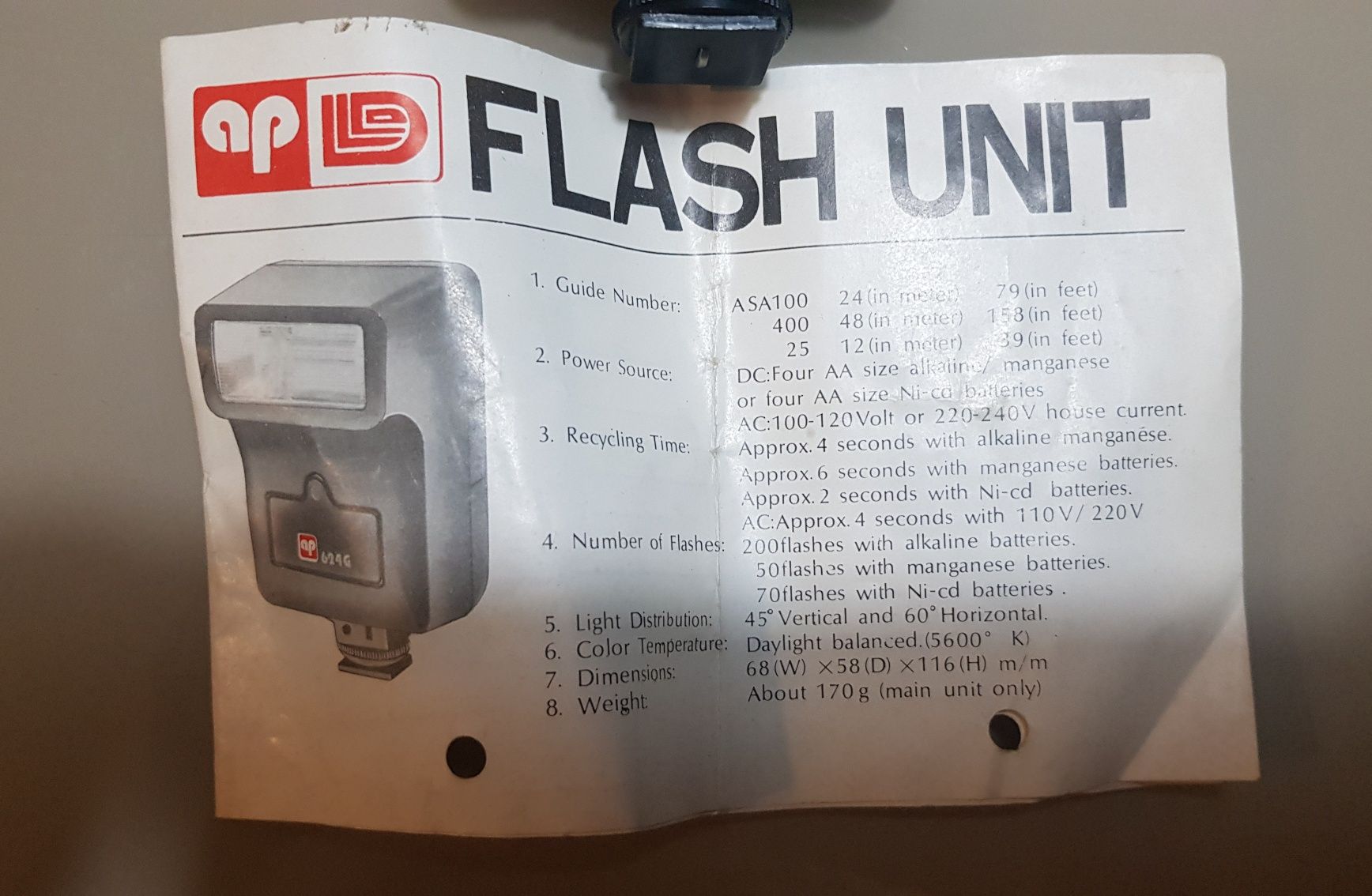 Flash Unit 624G antiga para Câmera