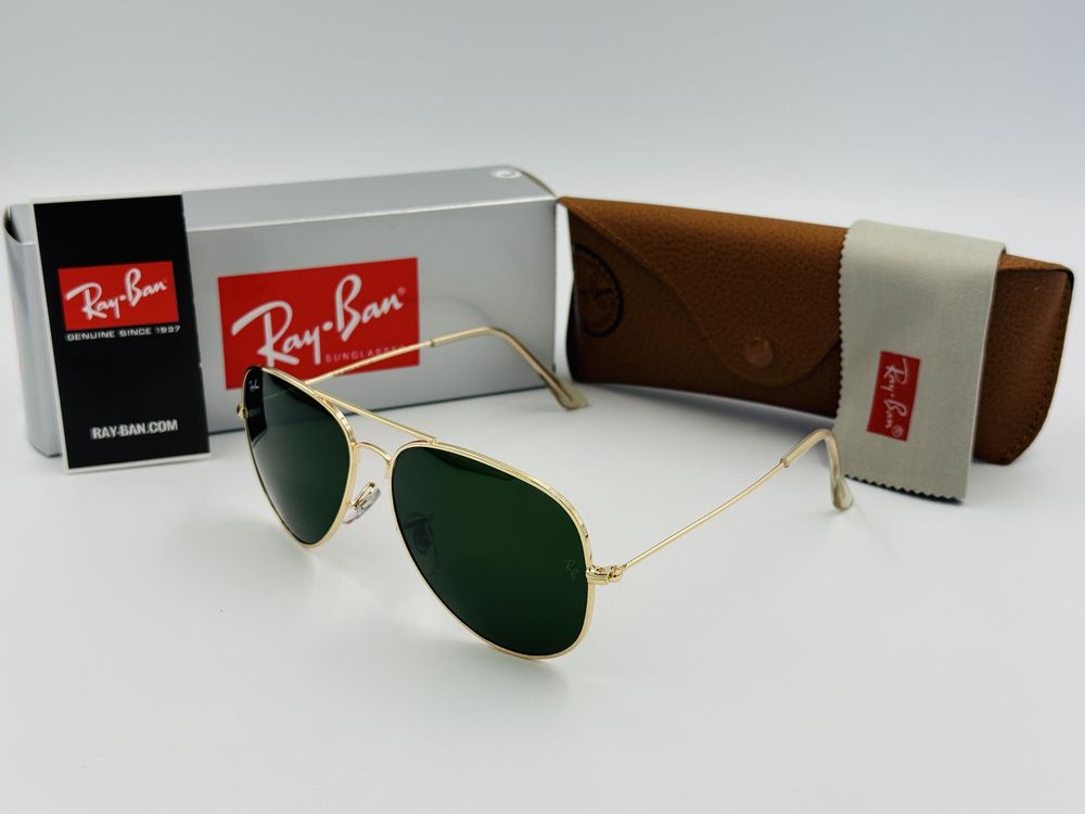 Очки Ray Ban Aviator Large Metal 3026 Gold-Green 62мм стекло