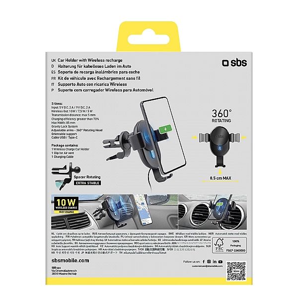Uchwyt na smartfona z ładowarką indukcyjną SBS TESUPWIR10CLIPSTG 10W -