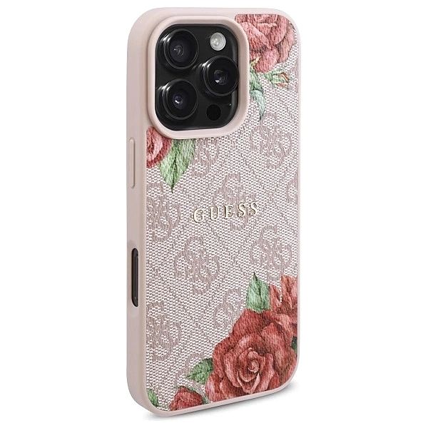 Etui Guess 4G Flowers Print MagSafe na iPhone 16 Pro 6.3" - różowe