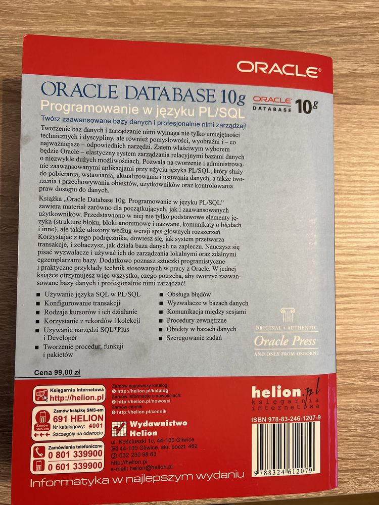 Oracle Database 10g. Programowanie w języku PL/SQL Autorzy: Scott Urma