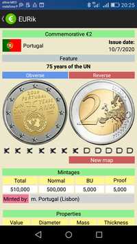 Moeda 2 euro Comemorativa, Lista, vários países, UNC e Circuladas