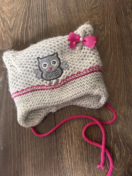 Zimowa wiązana czapka dla dziewczynki 5.10.15 sowa r. 74-80