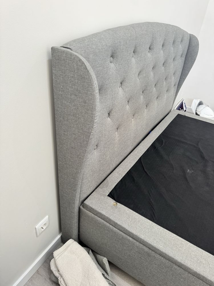 Cama casal bau cinzenta em tecido