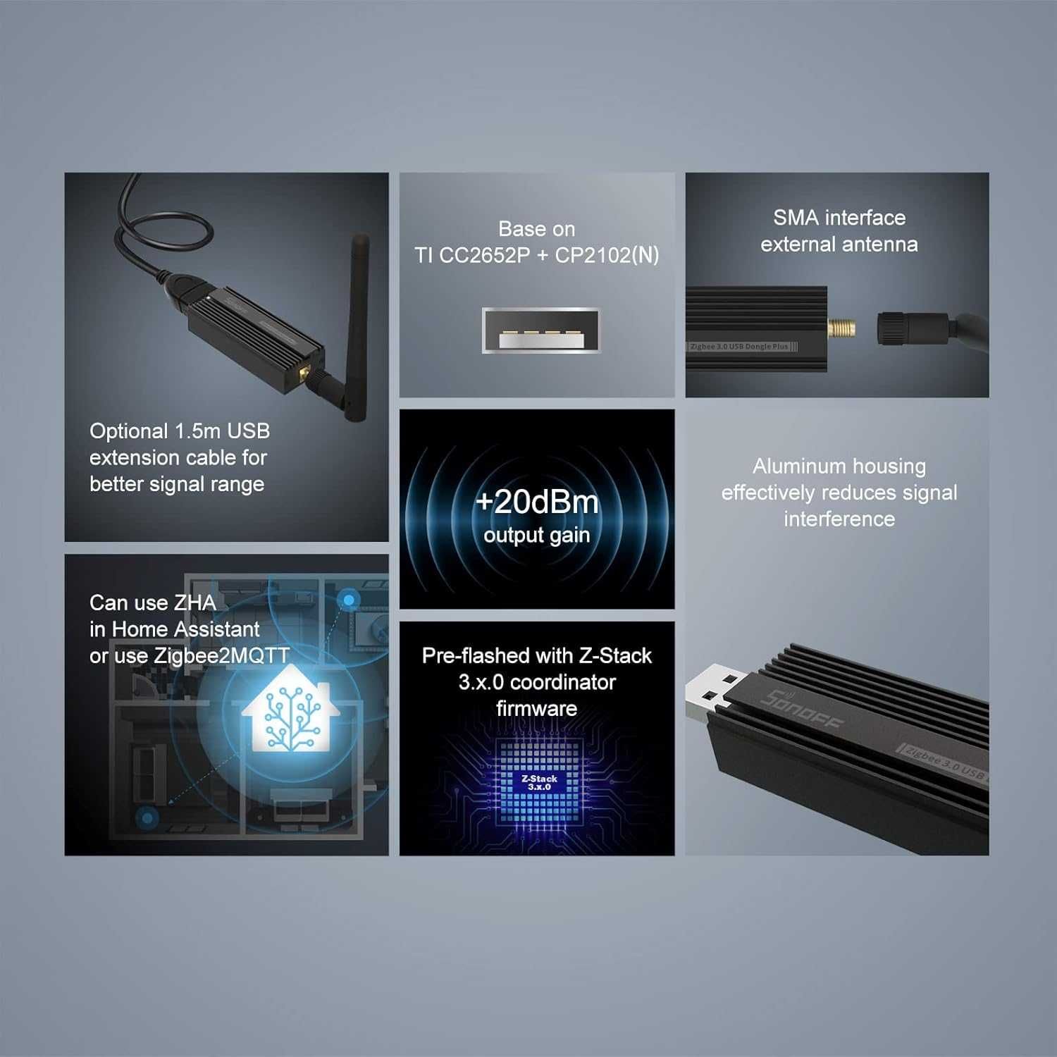 SONOFF Dongle USB Zigbee plus 3.0 SMA interfejs anteny zewnętrznej