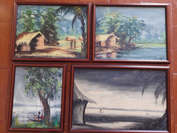 Conjunto de 4 quadros africanos pintados à mão