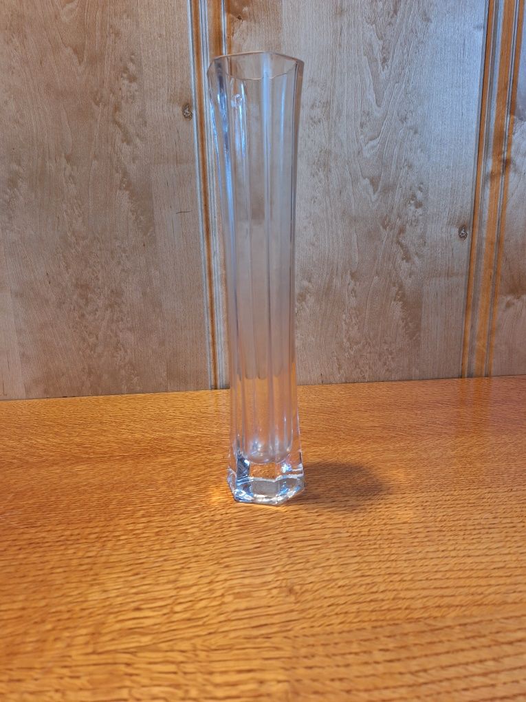 Wysoki biały przezroczysty wazon szkło wazonik elegancki cylinder