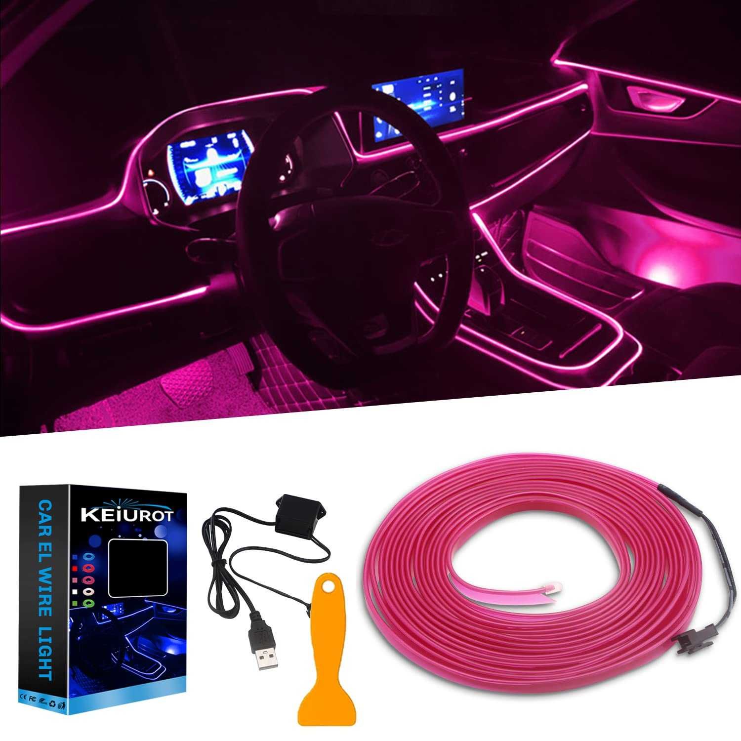 5 metros fibra óptica ROSA USB nova para Carro ou TV PC etc