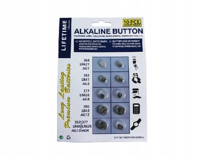 Baterie alkaliczne guzikowe Kpl.10szt. MIX. (1 BLISTER)