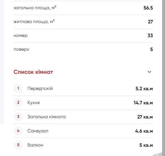 Однокімнатна в новобудові  56,5м2