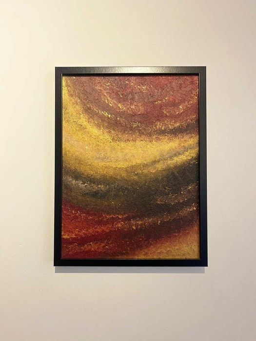 Pintura abstrata em acrílico 30x40 em tons de vermelho e dourado