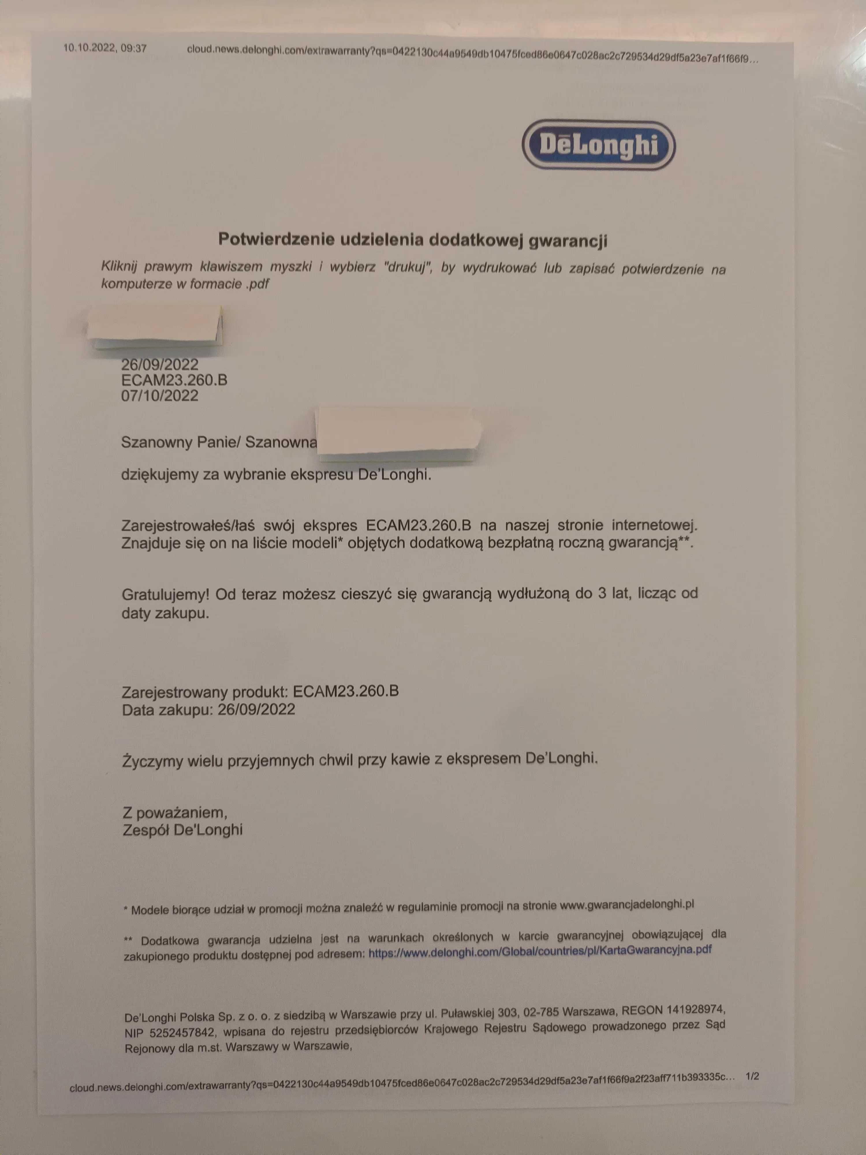 Ekspres do kawy DeLonghi Cappuccino Smart z gwarancja
