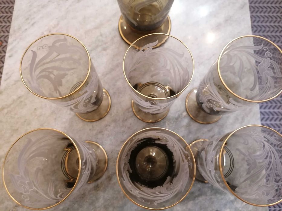 Decantador / Licoreira com 6 copos de cristal