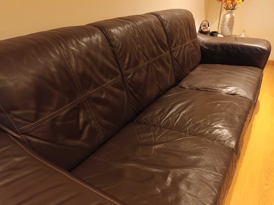 Conjunto Sofás de Pele Castanho Chocolate