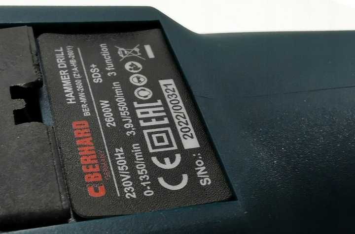 Młotowiertarka Wiertarka Młot Udarowy Sds+ Mocny 2600 W Berhard