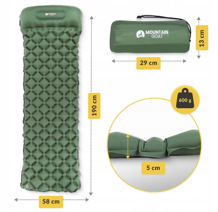 Materac turystyczny dmuchany samopompujący 190x58 cm pod namiot