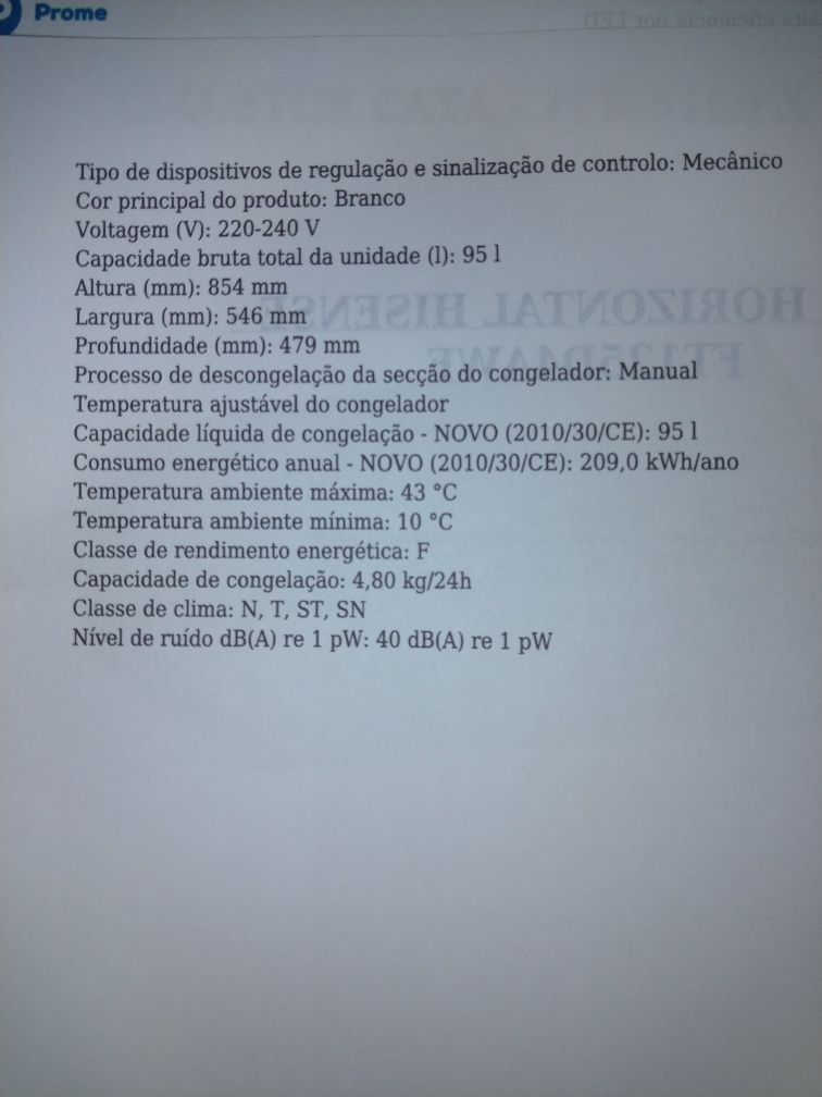 Arca congeladora/refrigeradora horizontal, nova.