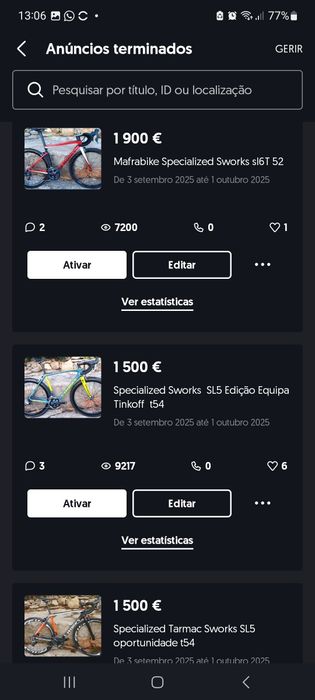 Bicicletas de estrada oportunidades