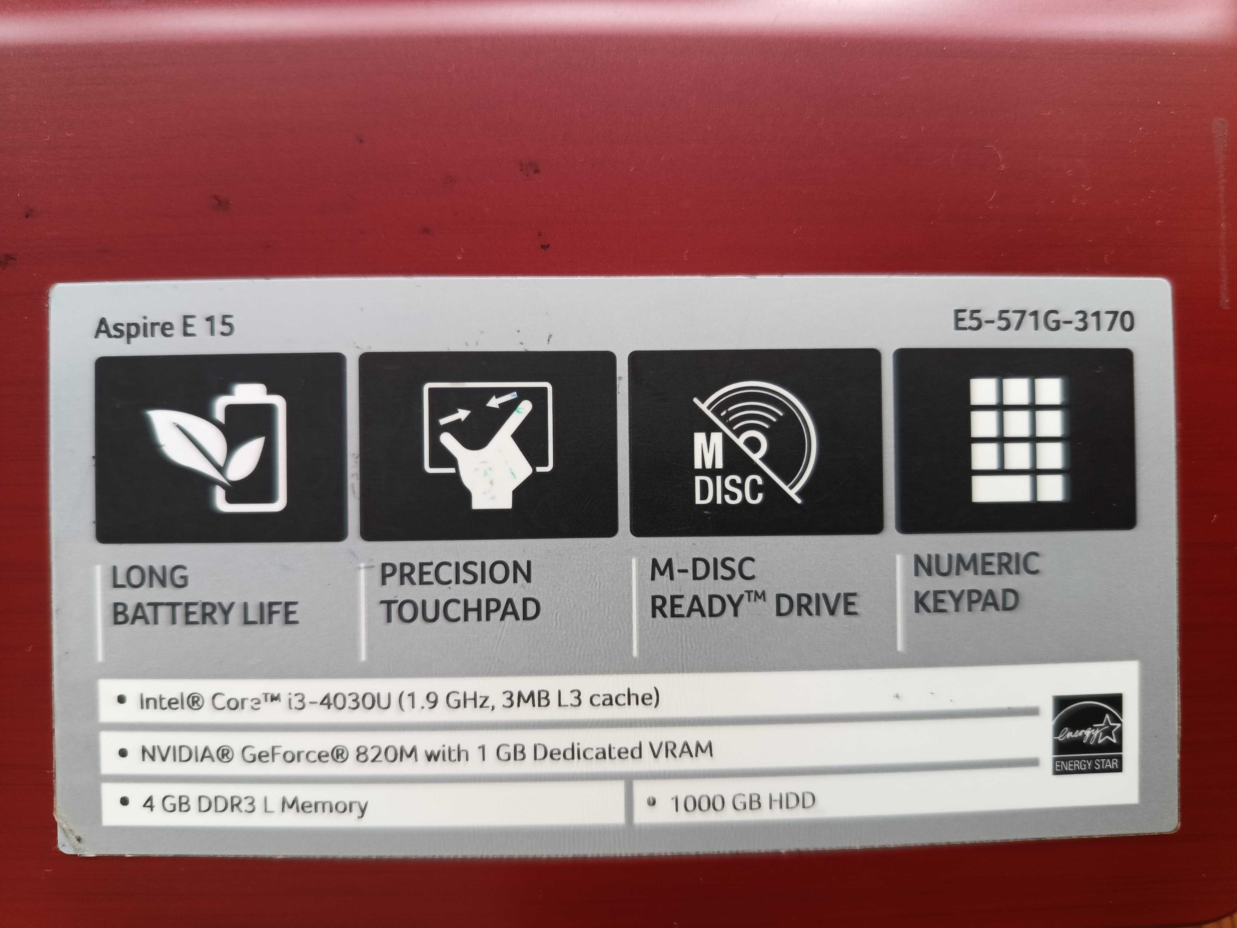 Acer Aspire E5-571G i3-4005U 4GB 1TB 820M W8.1 (czerwony)