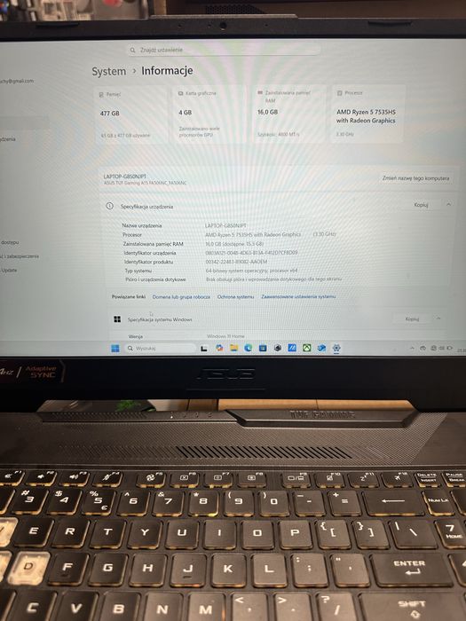 Asus TUF GAMING A15 Fa506n full zestaw z wrzesnia 2025 jeszcze 23mc gw