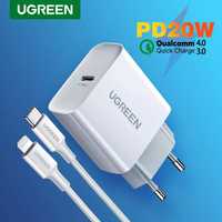 Ugreen зарядний пристрій 20W,  Ugreen кабель MFI USB C - lighting 3A